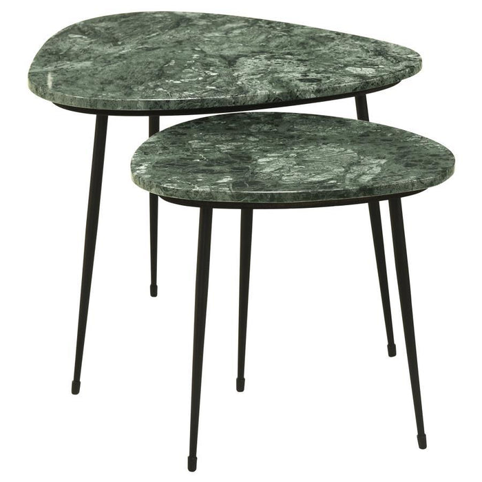 Tobias - 2 Piece Triangular Marble Top Nesting Table - Green And Black - Simple Home Plus