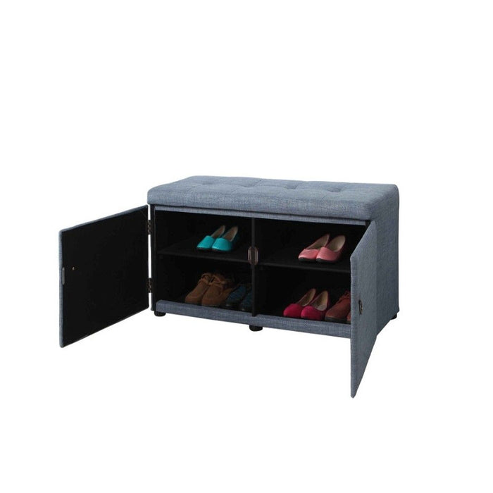 Linen Look Double Door Shoe Storage Bench - Blue Gray