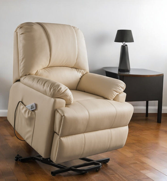 Faux Leather Power Massage Lift Assist Recliner - Beige