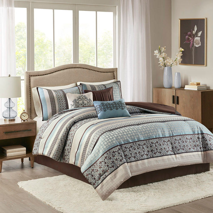 Princeton - Queen Piece Comforter (Set of 7) - Blue