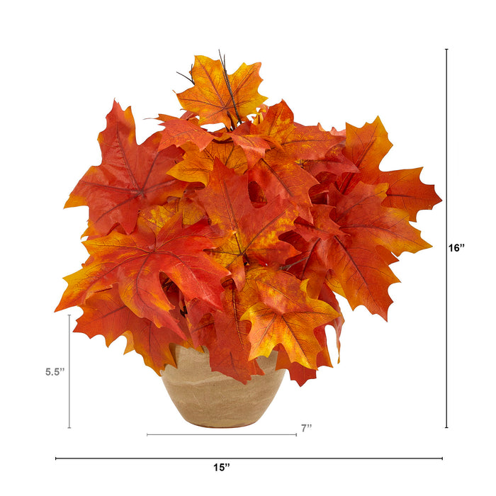 16" Autumn Maple Leaf Artificial Plant in Decorative Planter