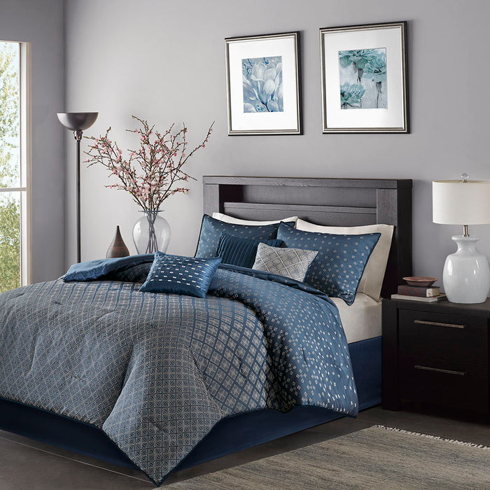 Biloxi - Queen Piece Comforter (Set of 7) - Navy