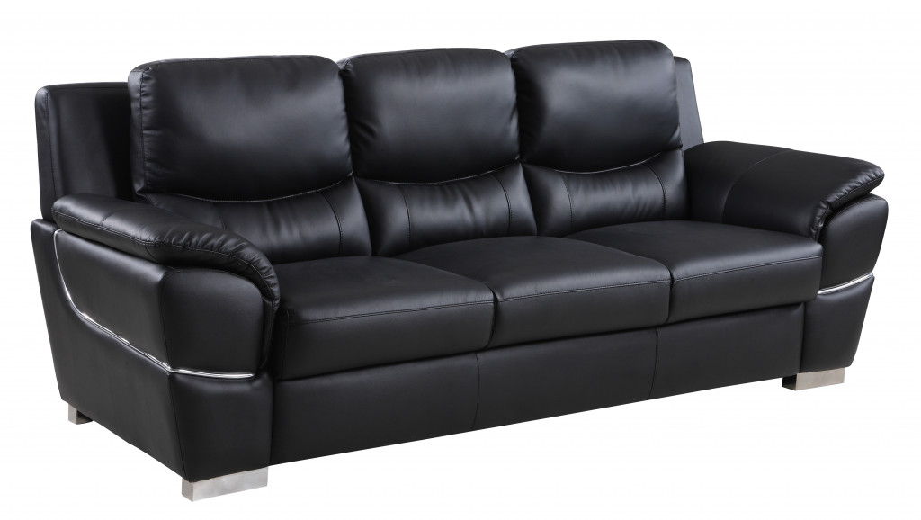 Sofa Leather With Silver Legs - Black