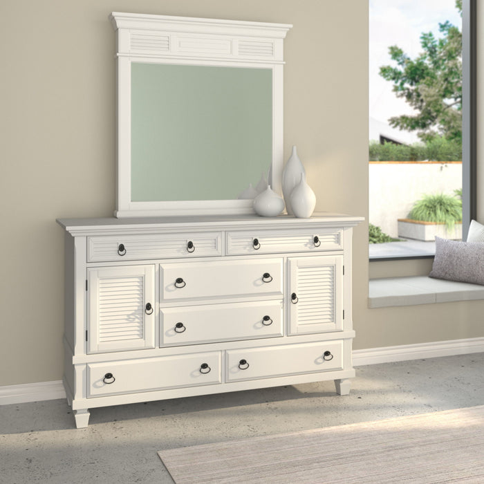 Solid Wood Six Drawer Double Dresser - White