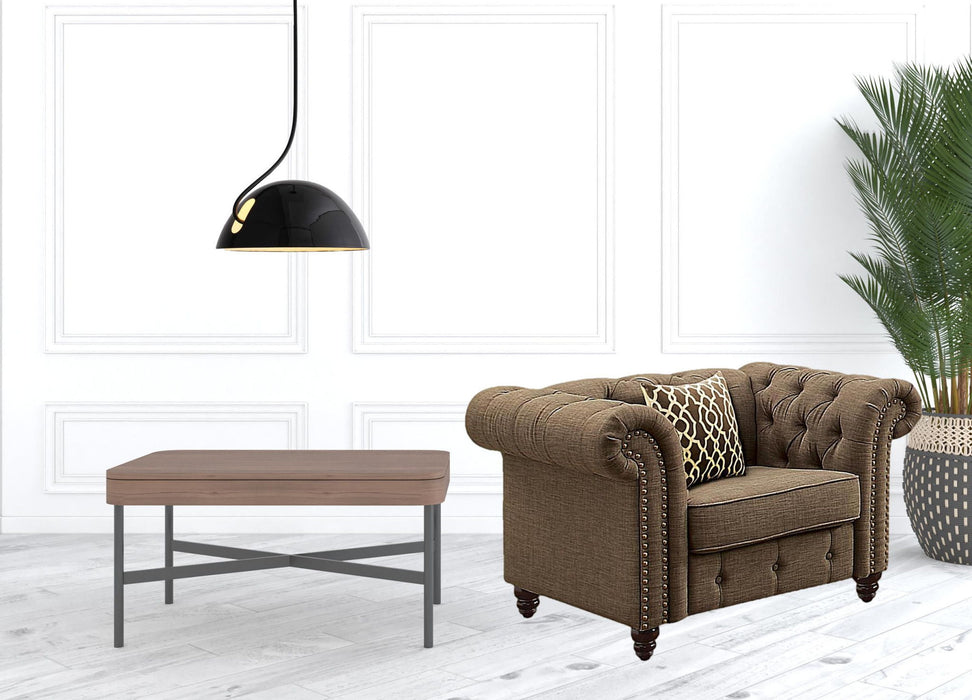 Linen And Black Tufted Chesterfield Chair - Brown