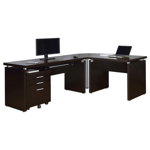 Skylar - 2 Piece Home Office Set L-Shape Desk With File Cabinet - Cappuccino - Simple Home Plus