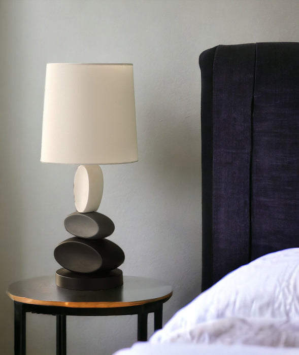 Metal Table Lamp With White Drum Shade - Black Gray / White