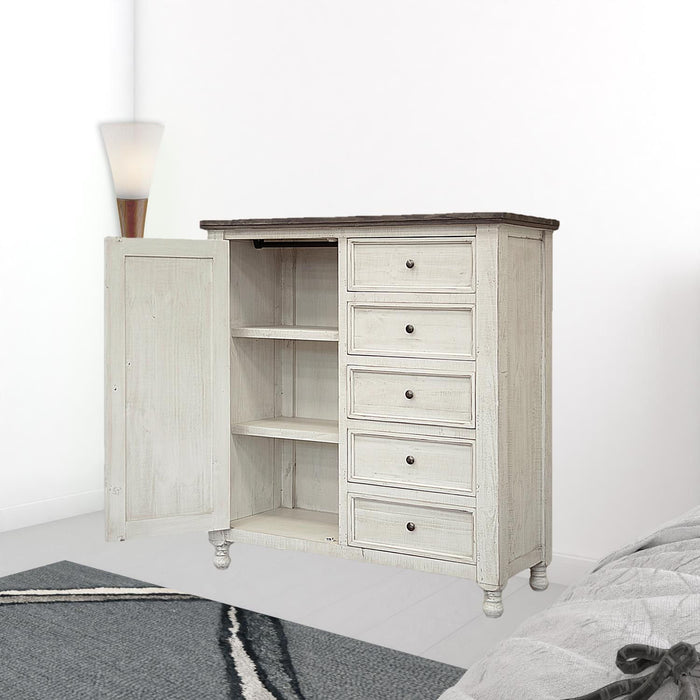 Solid Wood Five Drawer Gentlemans Chest - Gray / Ivory