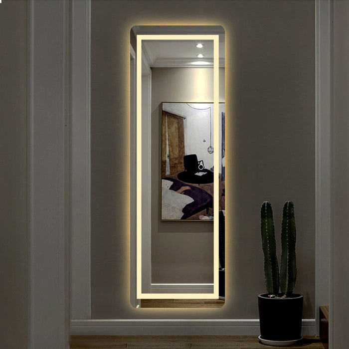 Led Strip Rounded Rectangle Wall Mirror - Silver