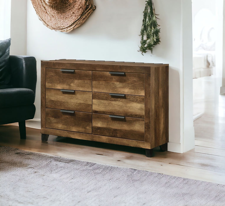 Solid Wooden Six Drawer Double Dresser - Dark Brown