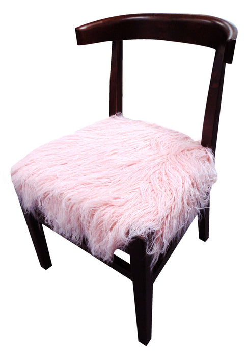 Faux Fur And Dark Brown Solid Color Side Chair - Blush