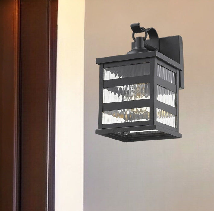 Glass Panel Outdoor Cage Light - Matte Black