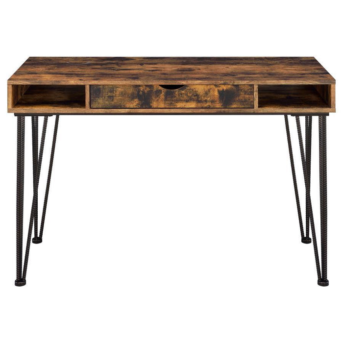 Olvera - 1-Drawer Writing Desk - Antique Nutmeg And Dark Bronze - Simple Home Plus