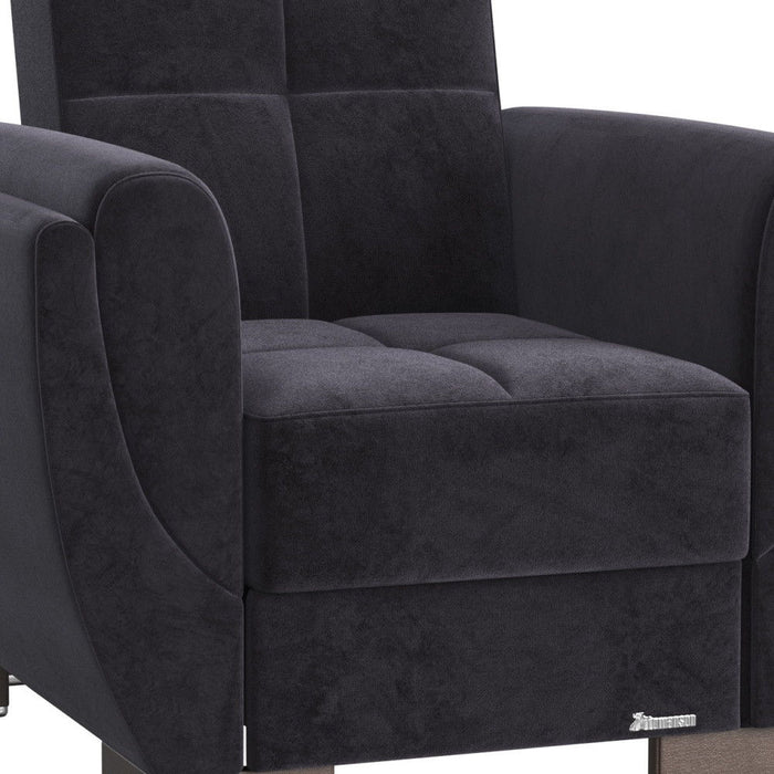 Microfiber And Gray Tufted Convertible Chair 36" - Black