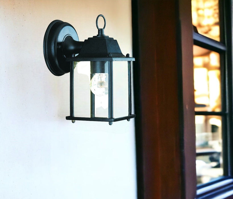 Hanging Glass Lantern Wall Light - Matte Black