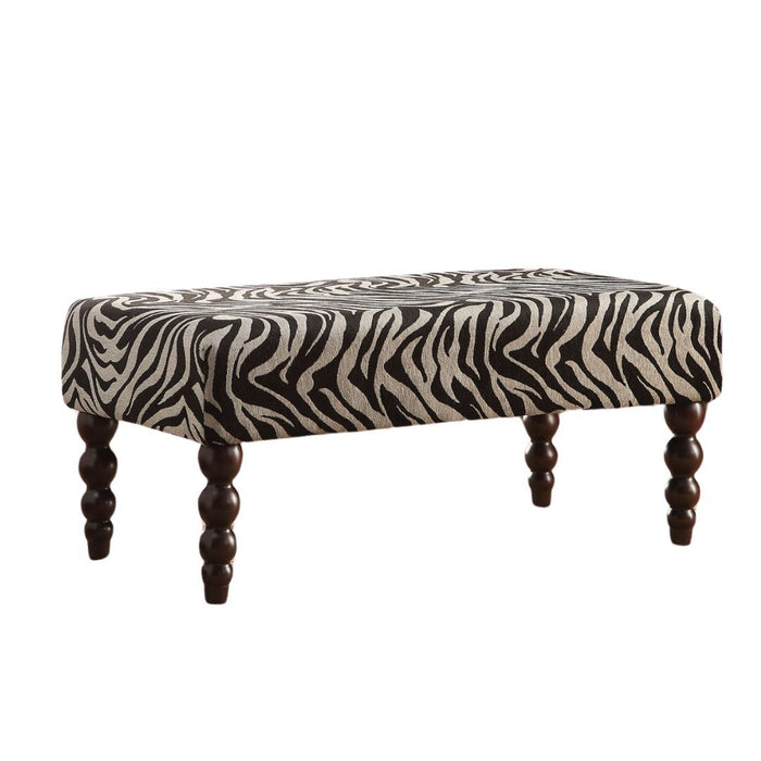 Upholstered Linen Animal Print Bench - Black / White / Brown