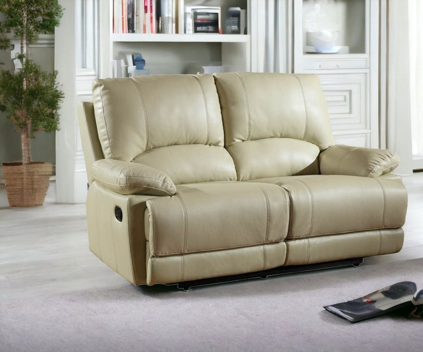 Faux Leather Manual Reclining Love Seat - Beige