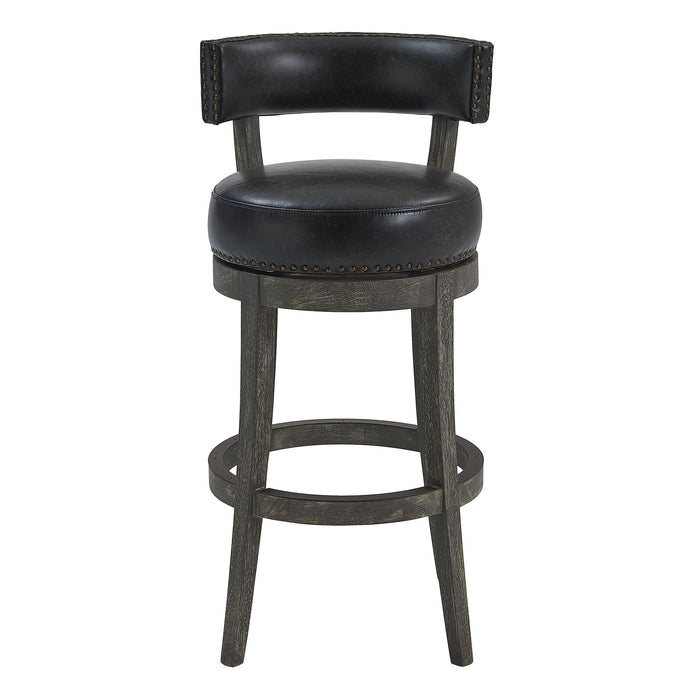 Faux Leather And Wood Swivel Low Back Counter Height Bar Chair - Black / Dark Gray