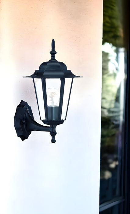 Glass Lantern Wall Light - Matte Black