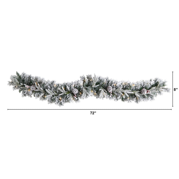 6 Flocked Xmas Garland w/35 LEDs and Pine Cones