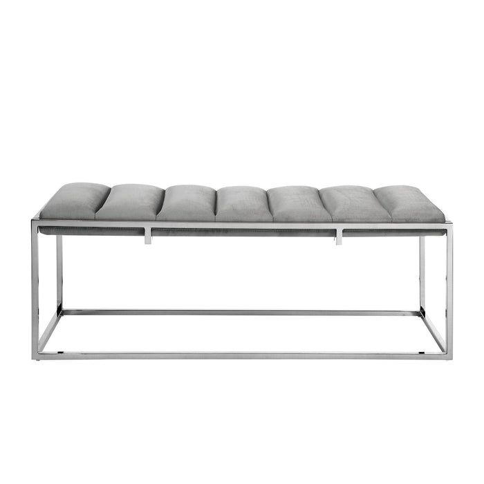 Upholstered Velvet Bench 50" - Silver / Gray