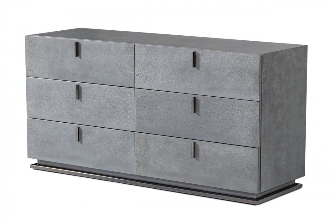 Gunmetal Crackle Finish Six Drawer Double Dresser - Gray