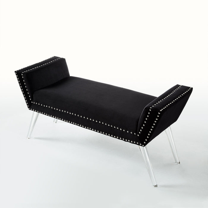 Upholstered Velvet Bench - Black / Clear