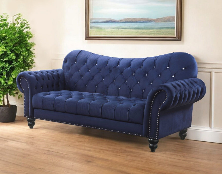 Velvet Sofa With Black Legs - Navy Blue