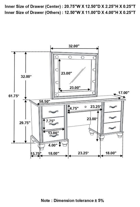 Barzini - 7-Drawer Vanity Desk With Lighted Mirror - White - Simple Home Plus