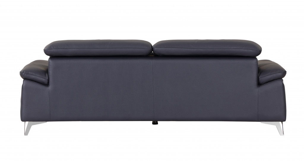 Italian Leather Sofa With Silver Legs - Blue