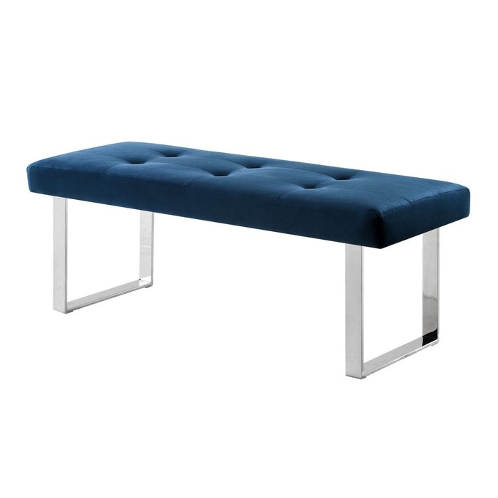 Upholstered Velvet Bench - Silver / Navy Blue