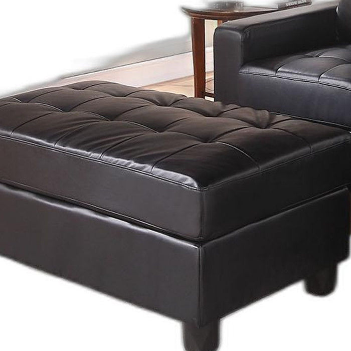 Faux Leather Stationary L Shaped Three Piece Sofa And Chaise - Black