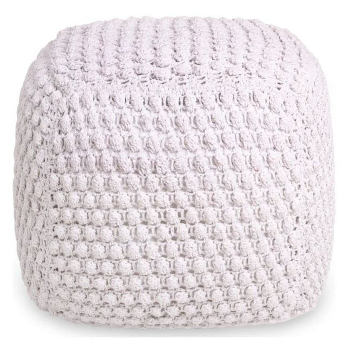 Cotton, Blend Pouf Ottoman - White