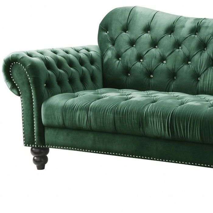 Velvet Sofa With Black Legs - Green