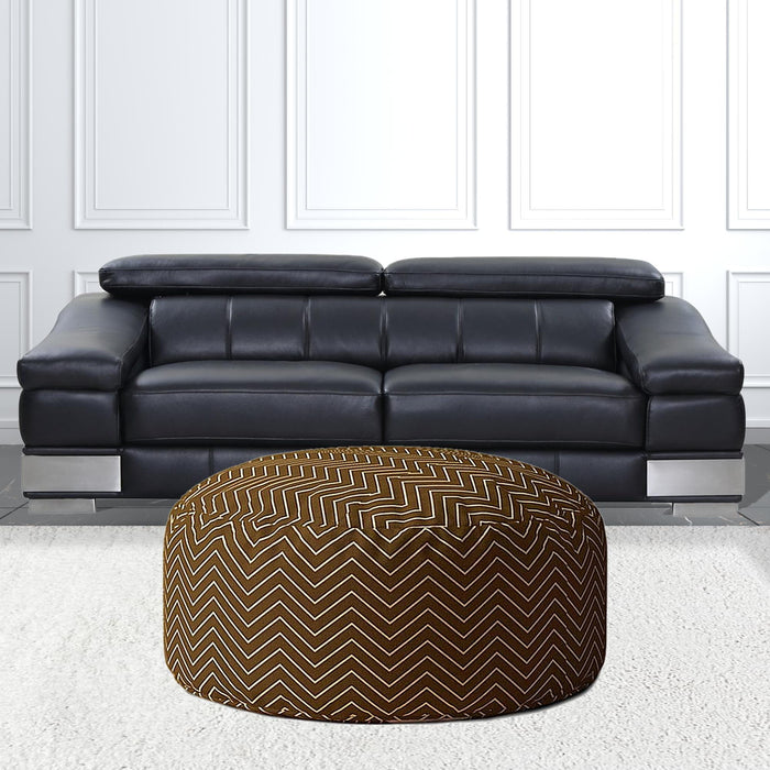 Cotton Round Chevron Pouf Cover - Brown