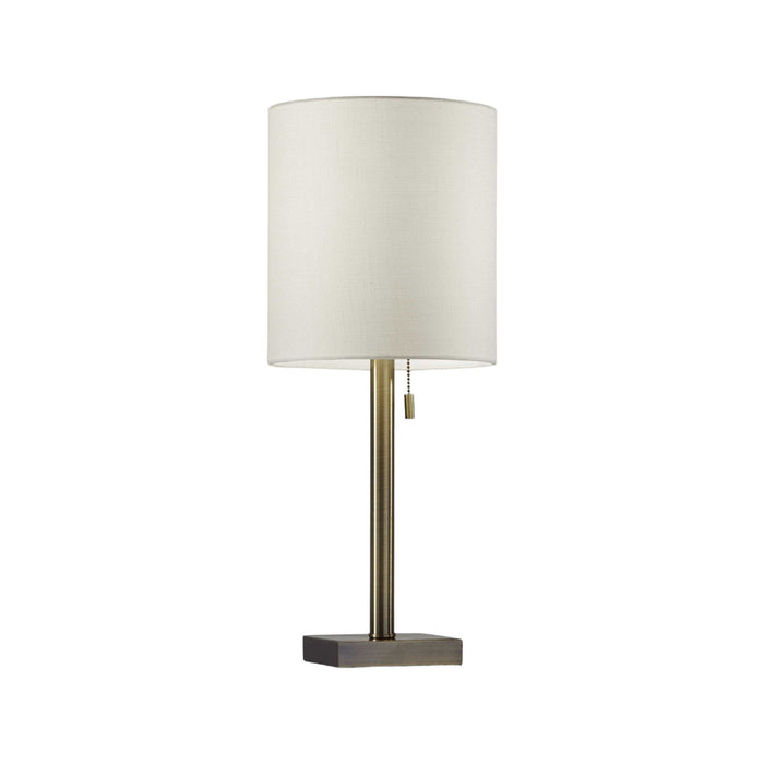 Antiqued Brass Metal Cylinder Table Lamp With Off Drum Shade - White