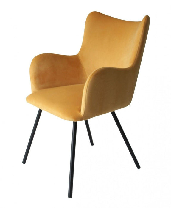 Curvy Velvet And Black Modern Dining Chair - Yellow