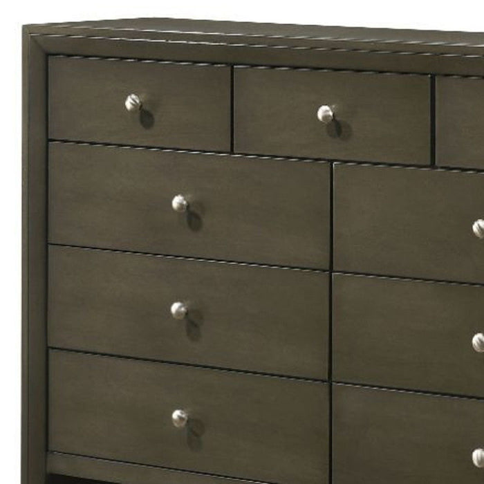 Solid Wooden Nine Drawer Triple Dresser - Gray