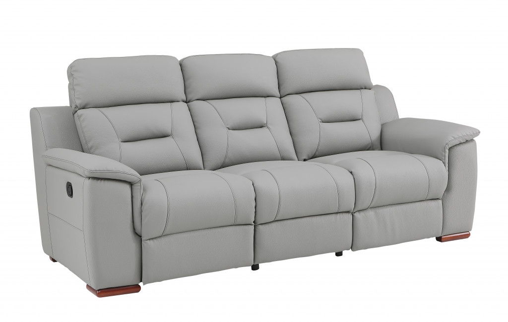 Faux Leather Sofa With Brown Legs - Gray