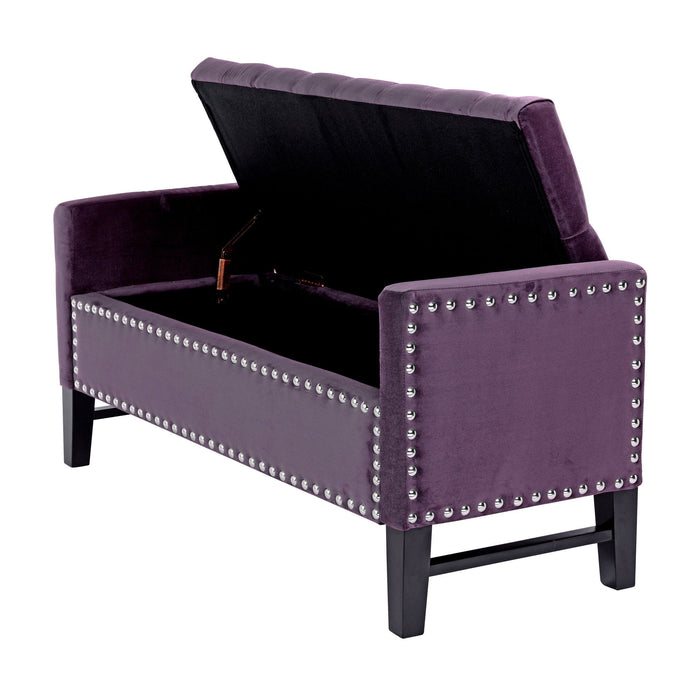 Upholstered Velvet Bench With Flip Top - Plum / Black