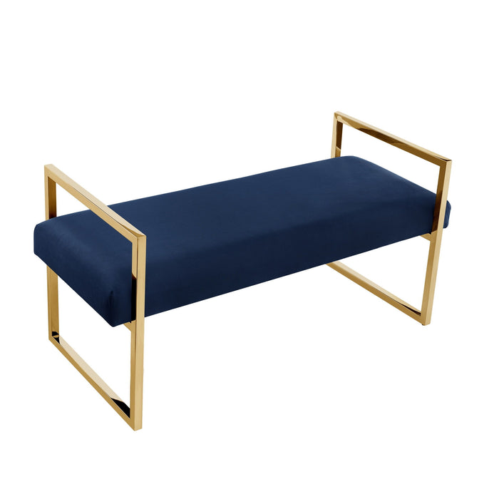 Velvet Upholstered Bench - Gold / Navy Blue