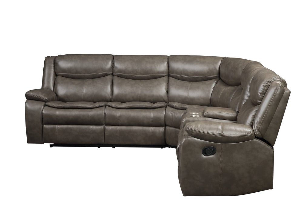 Faux Leather Reclining L Shaped Six Piece Corner Sectional With Console - Taupe