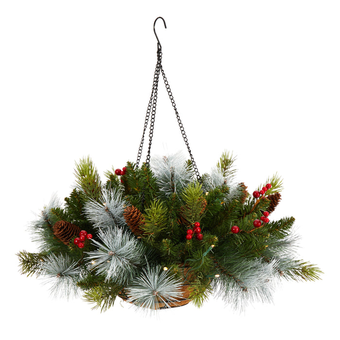 24 Pine and Berries Hanging Basket / 72 Tips & 30 Lights