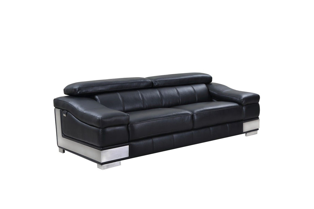 With Silver Legs Sofa Italian Leather - Black