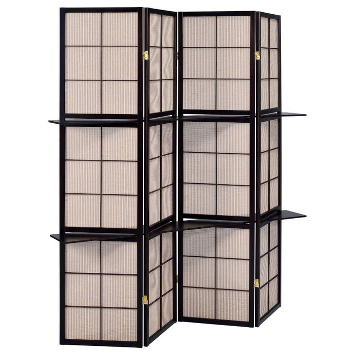 Iggy - 4-Panel Folding Screen With Removable Shelves Tan And - Cappuccino - Simple Home Plus