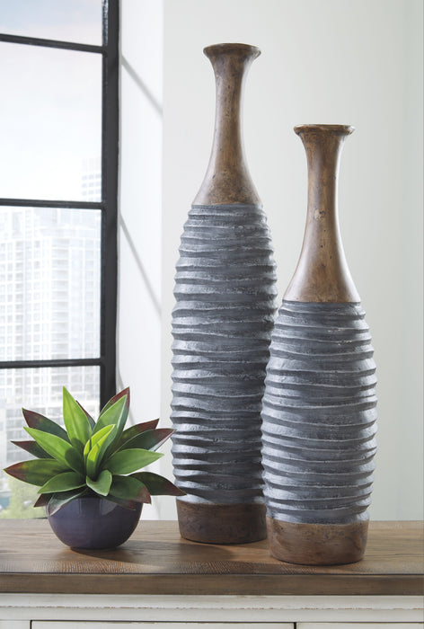 Blayze - Antique Gray / Brown - Vase Set (Set of 2) - Simple Home Plus