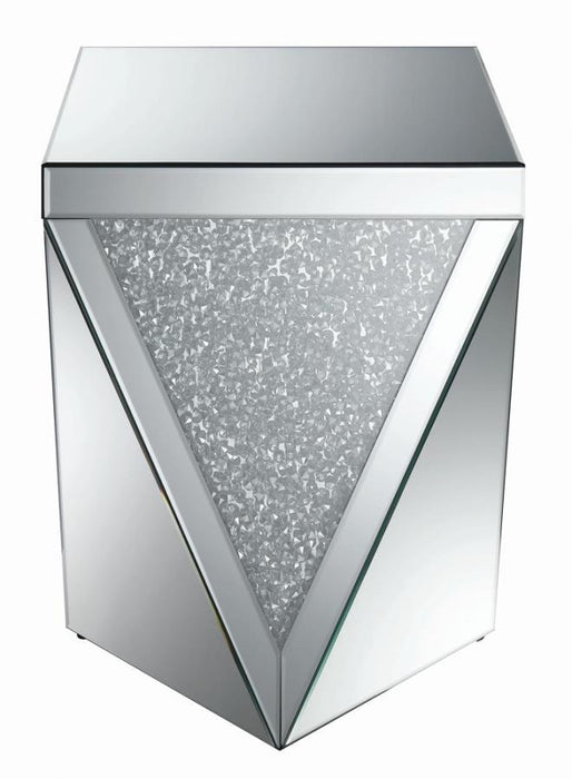 Amore - Square End Table With Triangle Detailing - Silver And Clear Mirror - Simple Home Plus