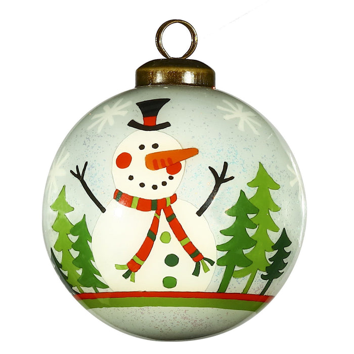 Festive Glitter Snowman Hand Painted Mouth Blown Glass Ornament