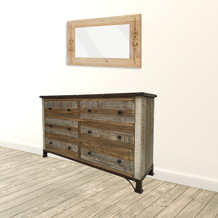 Solid Wooden Six Drawer Double Dresser - Brown