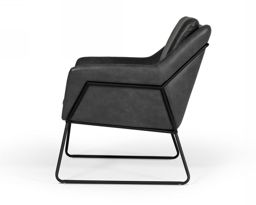 Faux Leather Lounge Chair - Dark Gray / Black